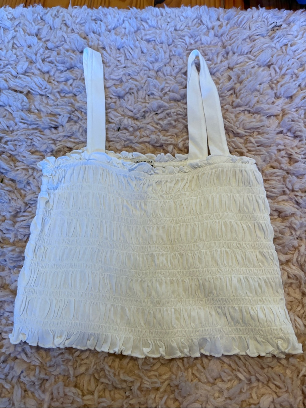 American Eagle Outfitters White Smocked Tank